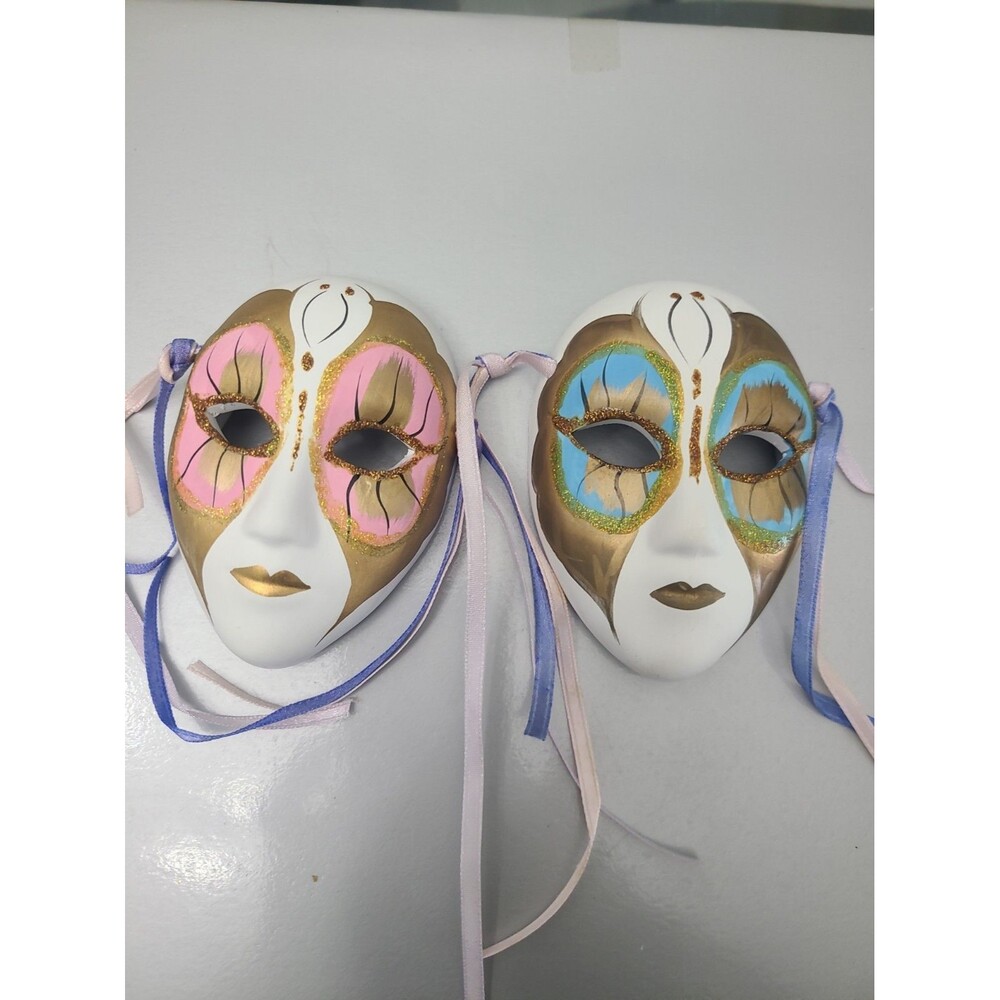 Vintage Mini Decorative Mask Blue Gold Butterfly Glitter 3.5" New in Box